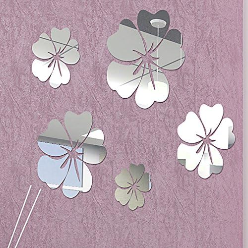 DIY - Do It Yourself New Wall Mirror Stickers, Flowers, Made of Acrylic Material Like Mirror, Modern Design for Home Living Room Bedroom Kitchen Baby Child Novelty Luxury Crystal Wall Silent Watch Extra Large Clocks, Silver