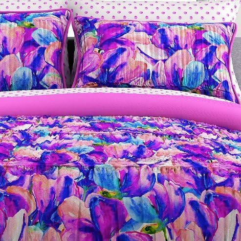 Holland Tulips & Polka Dots Queen Comforter and Sheet Set (7 Piece Bedding)