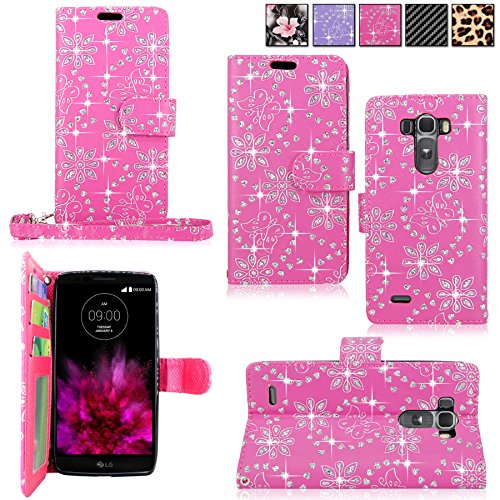 Cellularvilla Wallet Case For LG G Flex 2 H950 H955 LS996 Pu Leather Wallet Card Flip Open Pocket Case Cover Pouch (Pink Glitter)