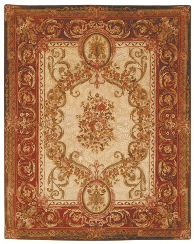 10' x 14' Rectangular Oscar Isberian Rugs Area Rug Light Gold/Red Color Hand Tufted India