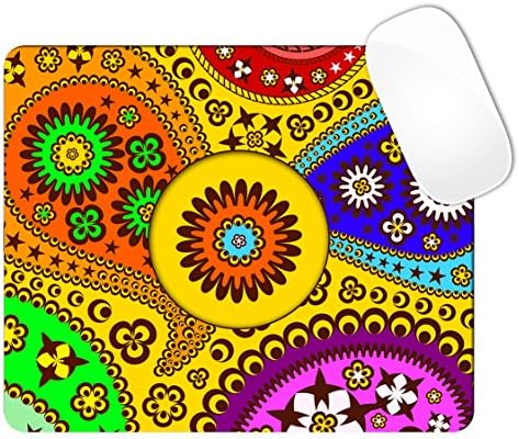Yellow Blue Orange and Purple Paisley Flower Retro Style Pattern Mouse Pad (SQUARE)