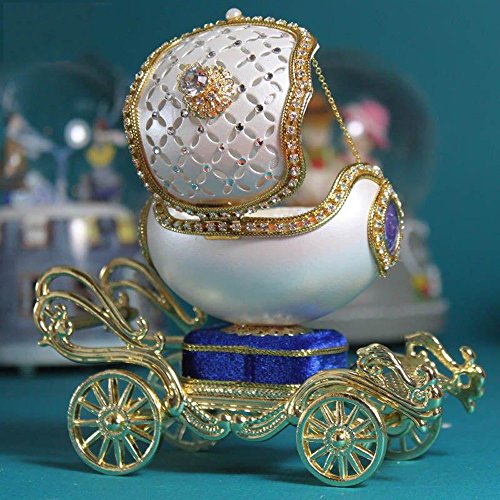 Cinderella Carriage Music Box Eggshell White Silk Jewelry Case Christmas Gift Hot Sale