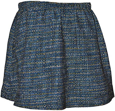 QMack Skirt Elastic Waist Tweed A-Line Skirt Blue Combo (L)