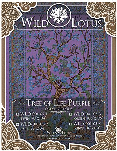 Wild Lotus Tree of Life Tapestry Purple Queen Size