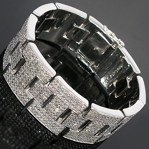 14K White Gold Mens Diamond Bracelet 19.25 Ctw 