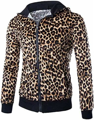 Vska Mens Punk Leopard Pattern Zipper Cardigans Hooded Sweatshirts 2 XL