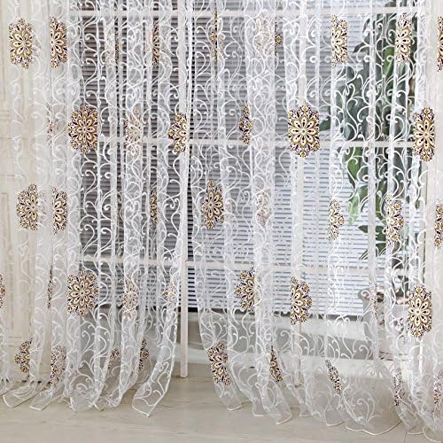 2Pcs Room Floral Tulle Window Curtain Drape Panel Decal Scarf Valances Brown Color Door Decor