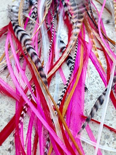 "Pinky" Bohemian Feather Hair Extensions. 13 Pcs. Kit. Beautiful 100% real feathers