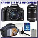 Canon EOS Rebel T1i 15.1 MP Digital SLR Camera (Black) + Canon EF-S 18-55mm f/3.5-5.6 IS Zoom Lens [Outfit] + Canon EF-S 55-250mm f/4.0-5.6 IS Zoom Lens + 16GB + Advanced Shooters Package K# 1