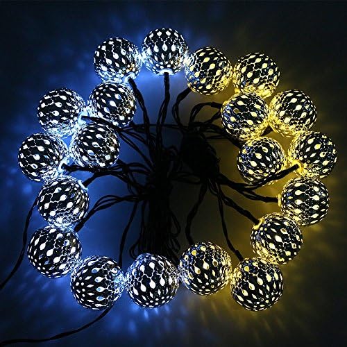 Solar String Lights 10 LED Morocco Balls by Fansheng, Waterproof Solar Panel Light for Indoor or Outdoor Events, Gardens, Homes, Wedding, Christmas Party, Birthday (Warm White)