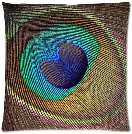 Honey Cushion Cover Peacock Feather Decorative Pillow Case Protector 18x18 Inch One Side