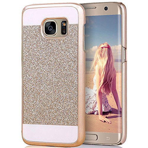 Galaxy S7 Edge Case, Imikoko™ Luxury Hybrid Beauty Crystal Rhinestone With Gold Sparkle Glitter PC Hard Protective Diamond Case Cover For Samsung Galaxy S7 Edge (Gold)