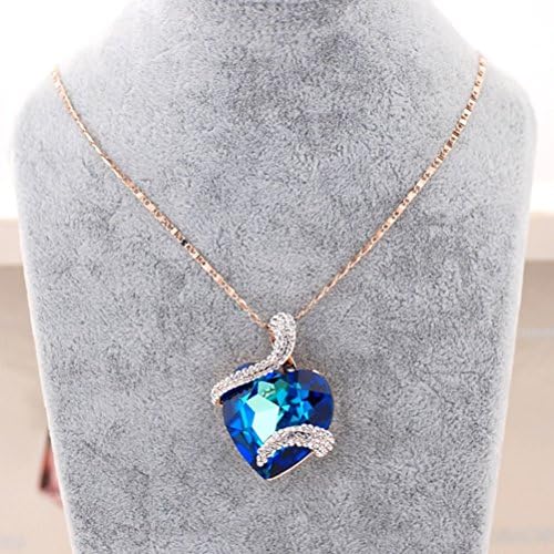 Colorful Season Heart Of The Ocean Blue Heart Shape Crystal Silver Pendant Necklace