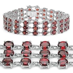 Lavish 33.00 Carat Genuine Garnet Ovals 3-Row Sterling Silver Bracelet by