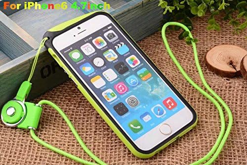 Feelglad Bumper Frame Protection Shell Case with Adjustable Detachable Neck Lanyard GEL Hanging Neck Strap Lanyard Holder for Iphone 6 4.7 Inch - Green