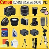Canon EOS Rebel XS (a.k.a. 1000D) SLR Digital Camera Kit (Black) with 18-55mm IS Lens + HUGE ACCESSORIES PACKAGE INCLUDING WIDE ANGLE MACRO LENS + 2X TELEPHOTO + 3 PC FILTER KIT + 8GB SDHC MEMORY CARD + 2x EXTENDED LIFE BATTERIES + 2 CARRYING CASES + TRIPOD + MONOPOD & MUCH MORE !!
