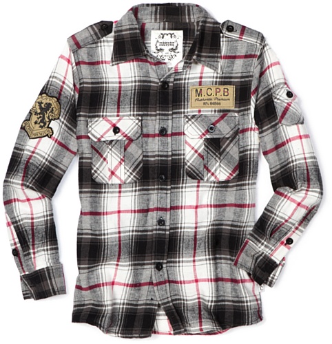 Modern Culture Boys 8-20 Fashion Flannel Shirt With Epaulettes and Arm Patch