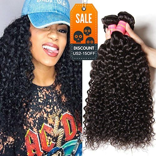 Jolia Hair 14 16 18inch 3 Bundles Virgin Brazilian Curly Hair Weaves, 100% Pure Human Hair Weave Extensions Can Be Dyed and Bleached Natural Color