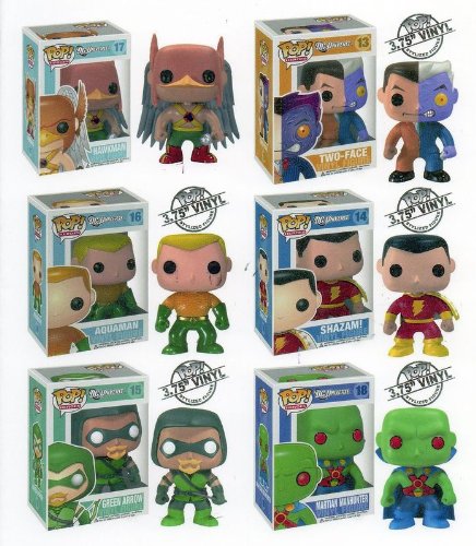  Funko DC HEROES 3.75" POP VINYL FIGURES SERIES TWO Set of 6 AQUAMAN, HAWKMAN, GREEN ARROW, TWO FACE, SHAZAM, & MARTIAN MANHUNTER