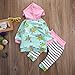 Baby Girl 2pcs Set Outfit Flower Print Hoodies with Pocket Top+Striped Long Pants(1-2T, Green)