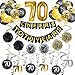Trgowaul 70th Birthday Party Decorations Kit- Gold Glittery Cheers to 70 Years Banner, Poms, 6Pcs Sparkling 70 Hanging Swirl, 1 Gold Number Balloon and 15 Confetti Balloons(Black, Golden) for 70th Anniversary Decorations 70 Years Old Party Supplies