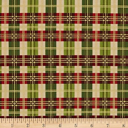 Christmas Bells Metallics Plaid Multi Fabric By The Yard