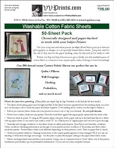 Amazon.com : Inkjet Printable Cotton Fabric Sheets 50-Sheet Pack ...