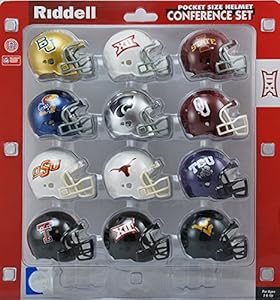 Riddell Pocket Pro Helmet Big XII 12 Revolution Conference Set (12 Helmets) - Baylor, Iowa State, Kansas, Kansas State, Oklahoma, Oklahoma State, Texas, TCU, Texas Tech, West Virginia & 2 Big XII Logo Helmets