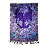 Pashmina Metallic Paisley Flower Garden Jacquard Double-Sided Reversible Tassels Ends Long Scarf Shawl - Purple