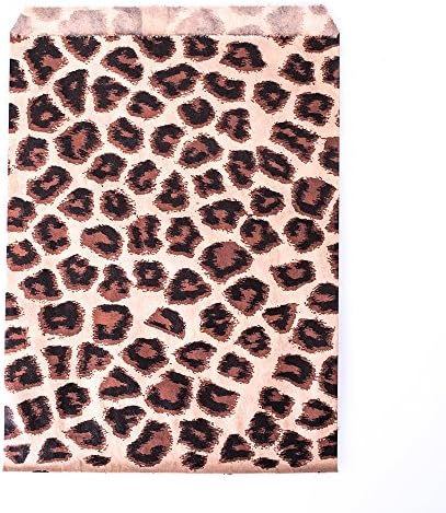 Glotech 100 Pieces 5x7 Inch with Leopard Design Paper Gift Bags Shopping Sales Tote Bags