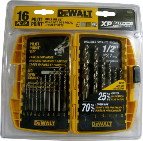 DeWalt DW1956 16 Piece Pilot Point Twist Drill Bit Assortment