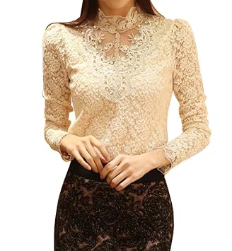 【クリックで詳細表示】ルガルデ(Regarder) エレガント 刺繍 長袖 総 レース ブラウス フォーマル シャツ パーティ 結婚式 女子会 2次会 (07ベージュL)： スポーツ＆アウトドア