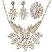 Zhenhui 3 Pieces Luxury Jewelry Sets Fashion Gold Tone Angel Wing Water Drop Shape Crystal Statement Necklace Drop Dangle Earrings Ring Set for Women