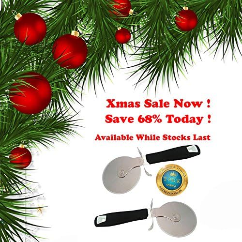 Pizza Cutter / Slicer (2 Pack) with Large Sharp Stainless Steel Slice Wheel - Non-Slip Silicone Handle for a Hard Safe Grip - Flexible Kitchen and Food Slicing Tool | Protective Blade Cover Included