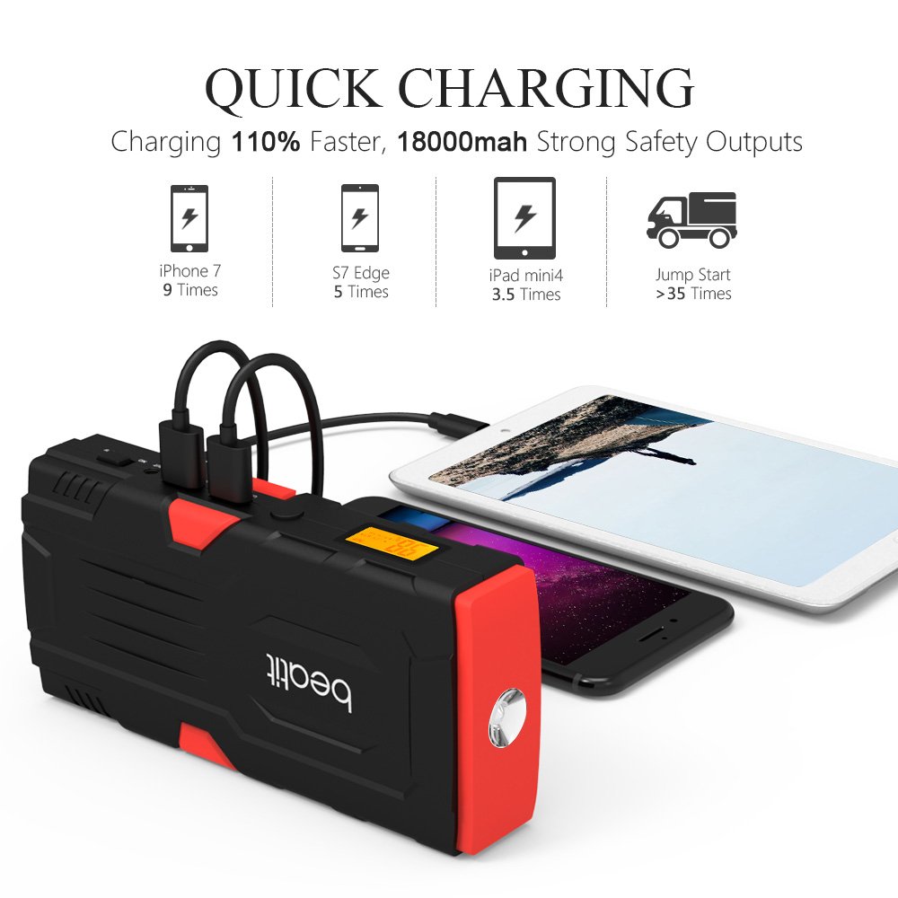 Beatit 800A Peak 18000mAh 12V Portable Car Jump Starter (Up to 7.0L Gas