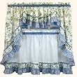 Dreams Blue Floral with Gingham Check Kitchen Tier Curtain, 56"x38" Swag