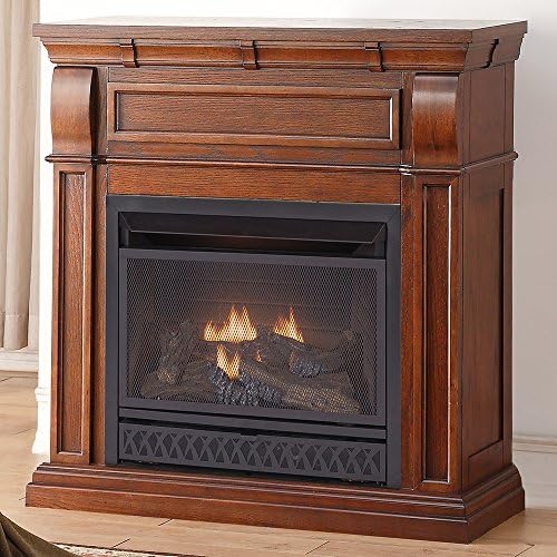 Hearth Sense ProCom Dual Fuel Vent Free Gas Fireplace - 26,000 BTU, T-Stat Control, Chestnut Oak