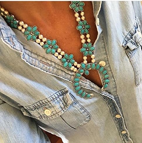 Faux Native Naja Turquoise Squash Blossom Necklace, Silver Tone Balls