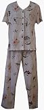 RocketWear Women's Broadway Cats Print Pink Short Sleeve Button Front Cotton Knit Pajamas