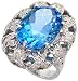 14k White Gold 1 1/8 (29mm) wide Ring, w/ 0.52 Carat Brilliant Cut Diamonds & 12.20 Carats 18x13mm Oval Cut Blue Topaz Stone
