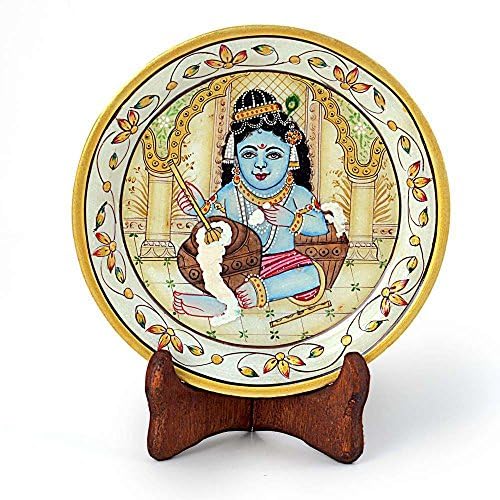 Little India Gold Meenakari Marble Bal Krishna Decorative Plate 395