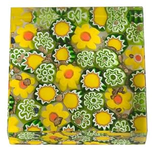 Yellow Daisies Authentic Murano Glass Paperweight, Gift Boxed