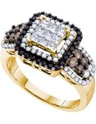 1.0ctw Brown Diamond Invisible Ring 14K Yellow Gold w/ 103 Diamonds