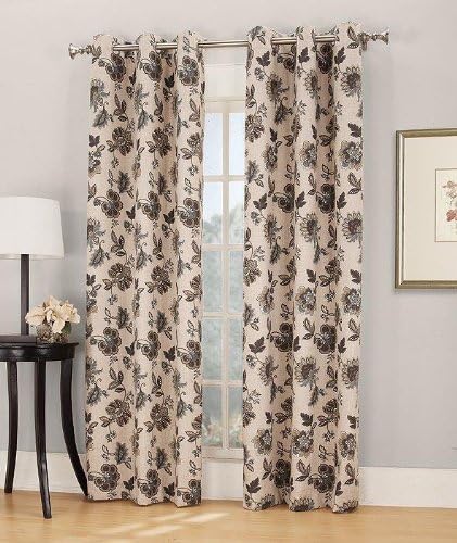 Easy Care Fabrics Blue Printed Floral Thermal Foam Backed Window Covering Curtain Drape Panel Treatment, 40 by 84-Inch