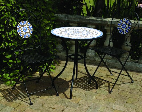 3 PIECE MOSAIC BISTRO GARDEN FURNITURE PATIO SET WITH ROUND TABLE & 2 CHAIRS - BLUE top Bistro sets 3 PIECE MOSAIC BISTRO GARDEN FURNITURE PATIO SET WITH ROUND TABLE & 2 CHAIRS - BLUE picture