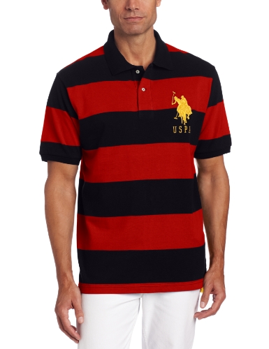 U.S. Polo Assn. Men's Short Sleeve Striped Polo, Black/Engine Red, Medium Picture