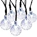 [21ft 30 Led] Globe Solar Lights White / Crystal Ball String Light, 8 Mode (Steady, Flash), Waterproof, Outdoor Hanging Lighting Decoration for Patio, Garden, Porch, Fence, Christmas Tree, Yard, Party