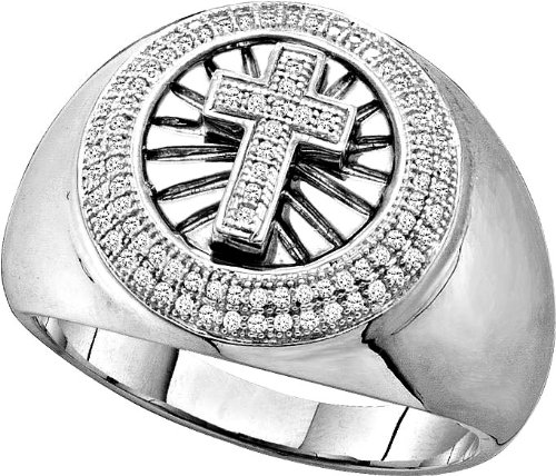 Mens White Gold Diamond Cross Ring Size 10