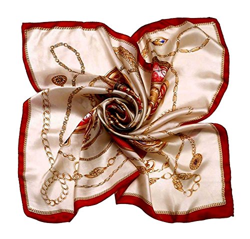 Kobwa(TM) Women Flower Mulberry Silk Square Scarves Bandana Scarf with Keyring