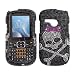 LG UN200 UN-200 Saber Cell Phone Full Crystals Diamonds Bling Protective Case Cover Black with White Pirate Skull Pink Ribbon Bow Tie Design (Free by ellie e. Wristband)